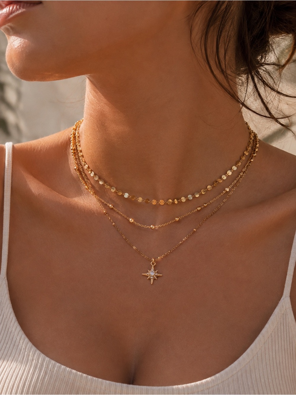 18K Gold Plated Layered Star Pendant Necklace